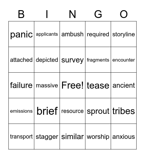 Vocab Review Bingo Card