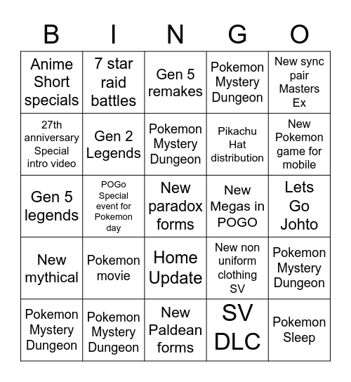 Pokemon Presents 2.27.2023 Bingo Card