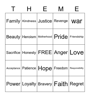 Finding Theme Bingo Card