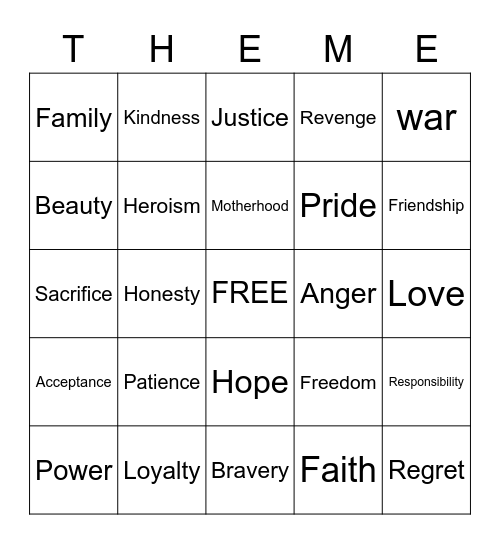 Finding Theme Bingo Card