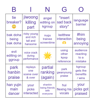 boys planet ep.3 Bingo Card