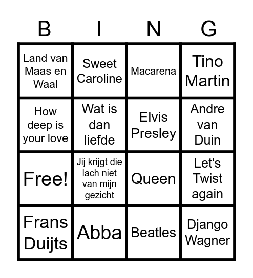 SWINGO Bingo Card