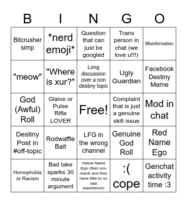 Genchat Bingo Card