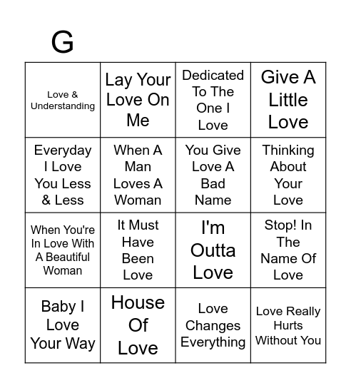 Love Is All Around Bingo Card