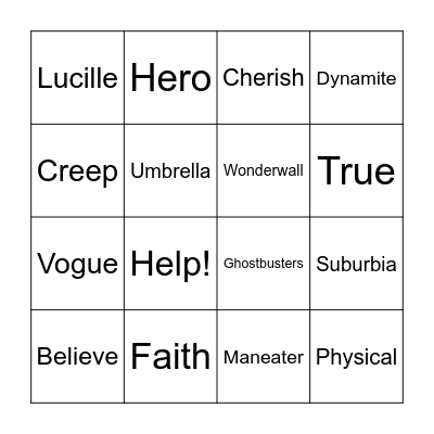 Just One Word Bingo Card