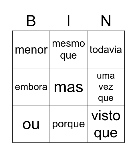 BINGO DAS CONJUNÇÕES Bingo Card