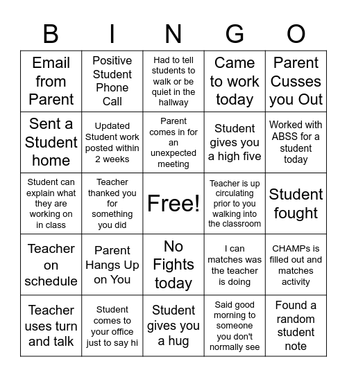 Untitled Bingo Card