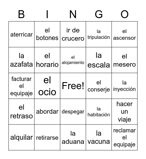 Un Viaje Bingo Card