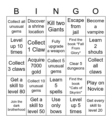 Skyrim Bingo Card