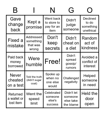 INTEGRITY BINGO Card