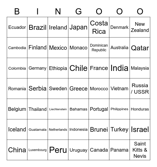 MMS Travels the World Bingo Card