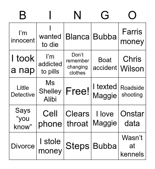 Alex Murdaugher Takes the Stand Bingo Card