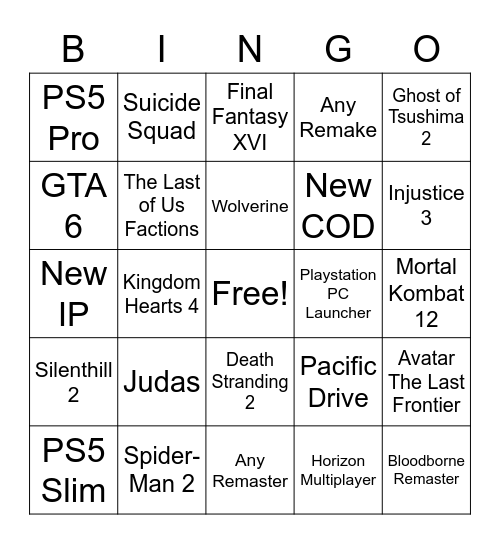 State of Play Bingo Card