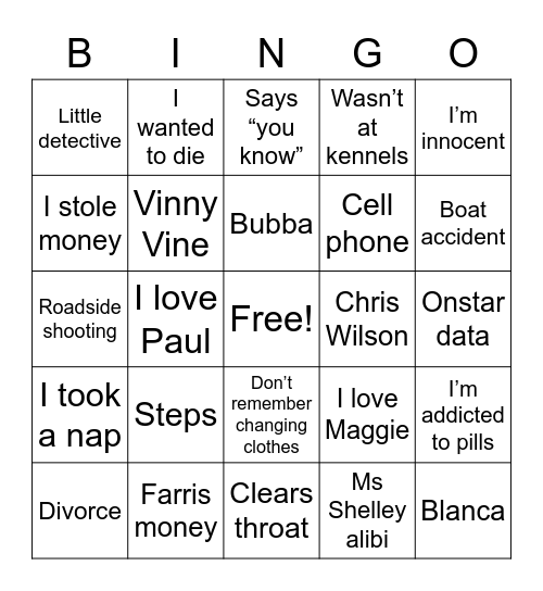 Alex Murdaugher Takes the Stand Bingo Card