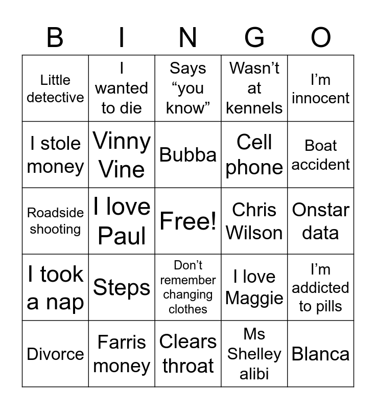 Alex Murdaugher Takes The Stand Bingo Card