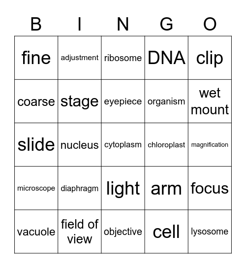 Cells and Microscopes Bingo Card