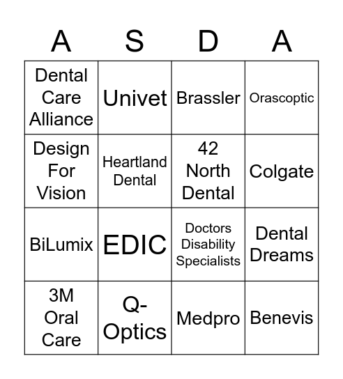 ASDA Vendor Fair Bingo Card