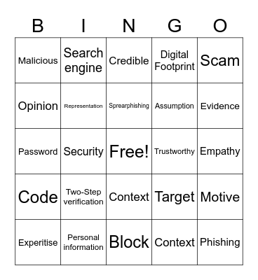 Internet Safety Bingo Card