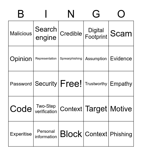 Internet Safety Bingo Card