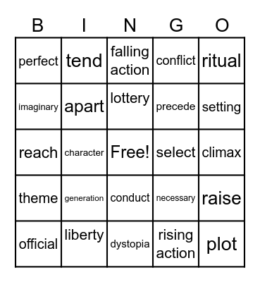 Vocabulary/Literary Elementscharacters Bingo Card