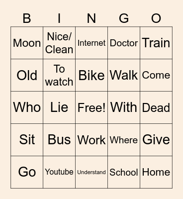 Lesson 5-A Bingo Card