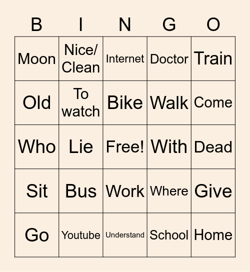Lesson 5-A Bingo Card