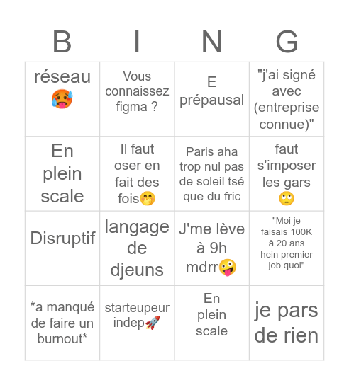 JE SUIS UN INDEP Bingo Card