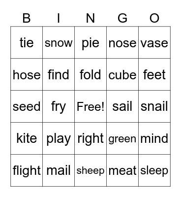 long vowels Bingo Card