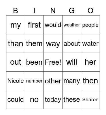 Untitled Bingo Card