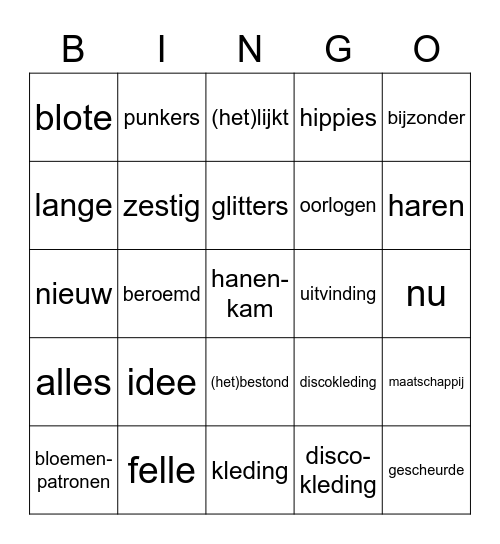 dictee kunstige kleding Bingo Card