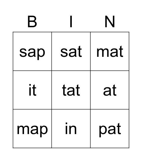 UFLI Lesson 1-5 Bingo Card