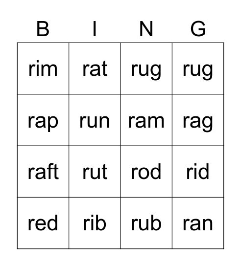 UFLI lesson 24 Bingo Card
