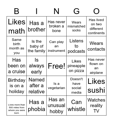 Ice Breaker Bingo Card