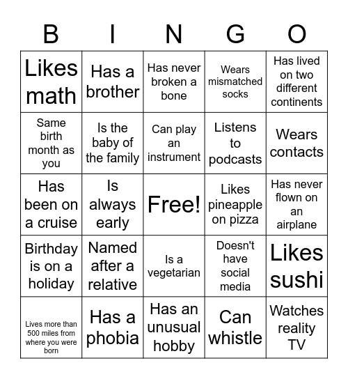 Ice Breaker Bingo Card