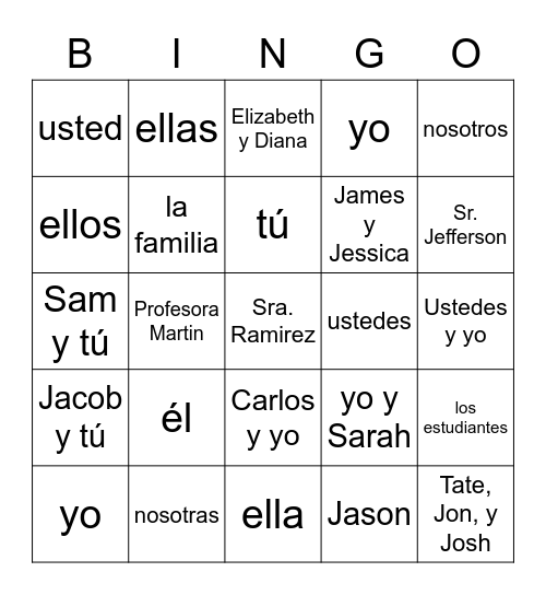 Subjetos Bingo Card