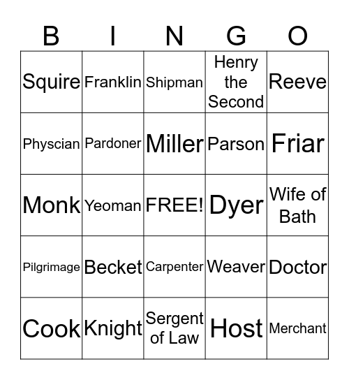 The Canterbury Tales Bingo Card