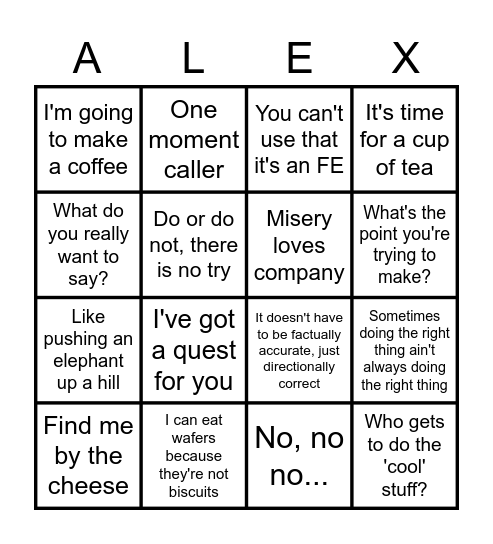 Alex Bingo Card