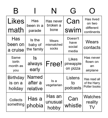 Ice Breaker Bingo Card