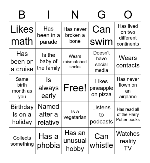 Ice Breaker Bingo Card