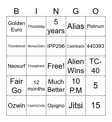 All things RTG Bingo Card