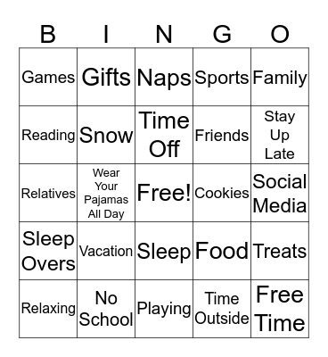 Holiday Bingo Card