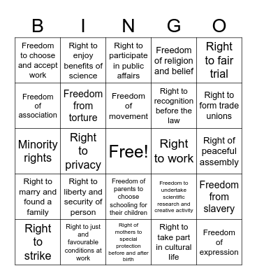 Human Rights Bingo Card