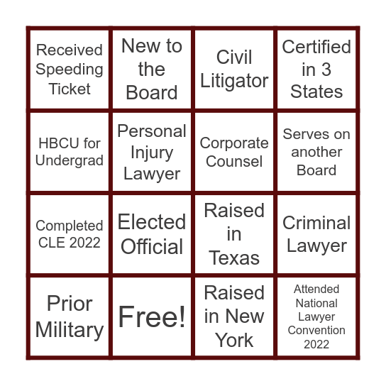 LEGAL BINGO Card