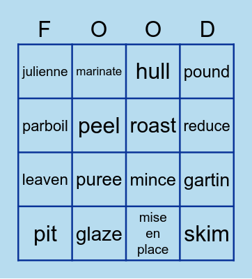 Food Terms and Techniques Bingo Card
