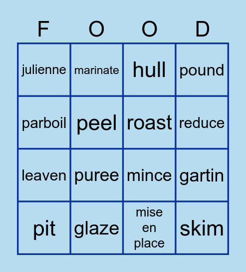 Food Terms and Techniques Bingo Card