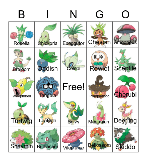 Pokemon Grass-Type Bingo! Bingo Card