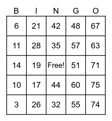 ASL BINGO BOARD Bingo Card