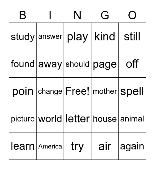 Untitled Bingo Card