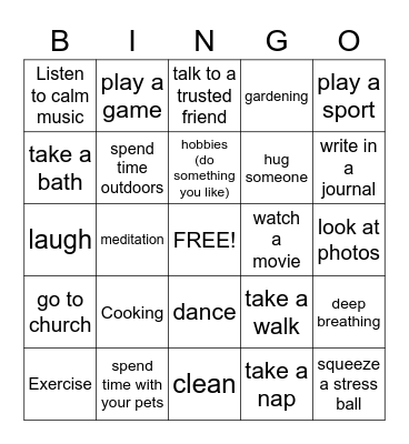 Coping with stress! Bingo Card