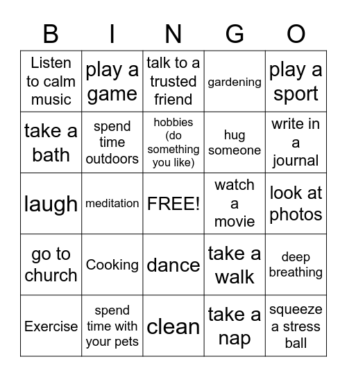 Coping with stress! Bingo Card